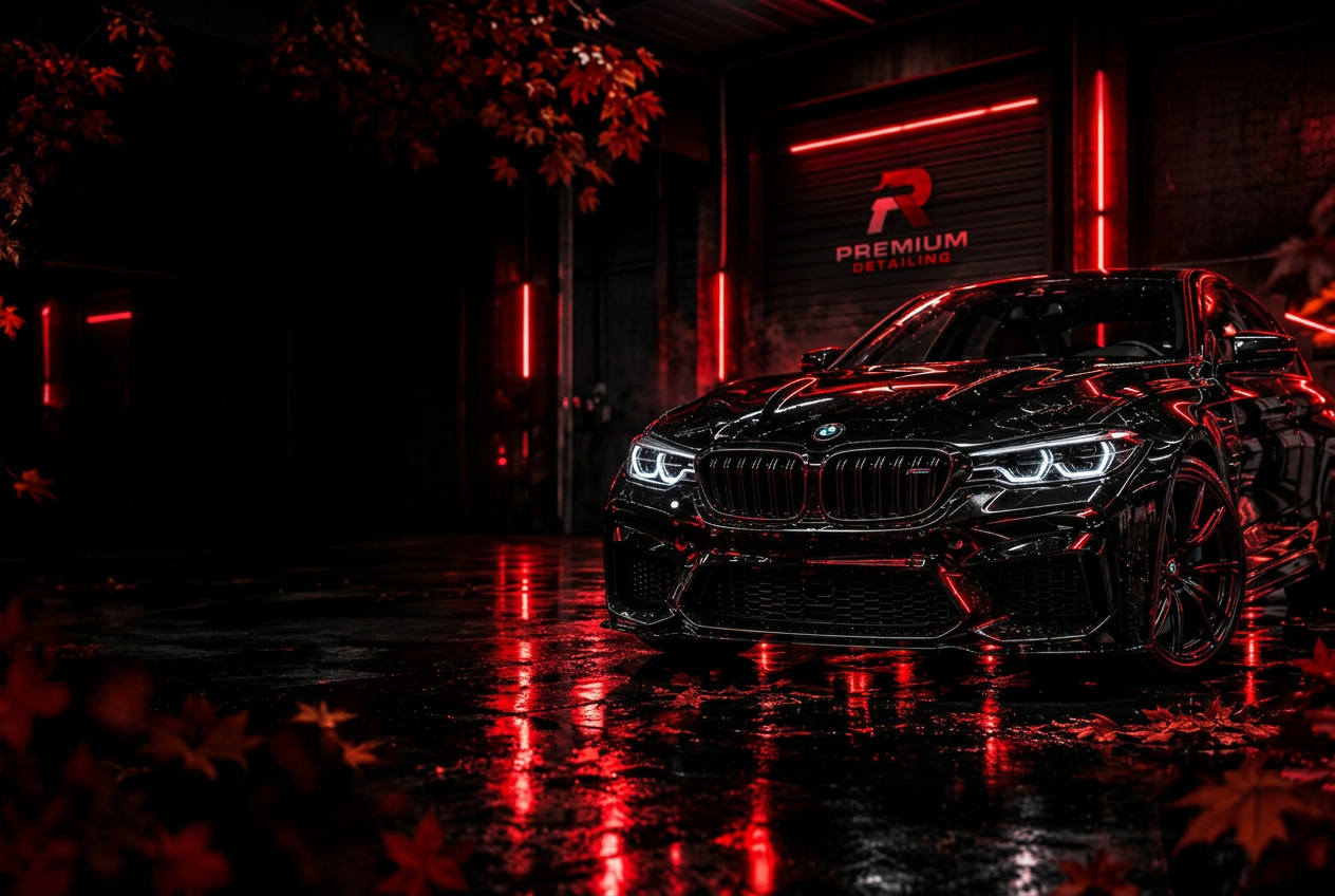 Black performance car receiving premium mobile detailing
